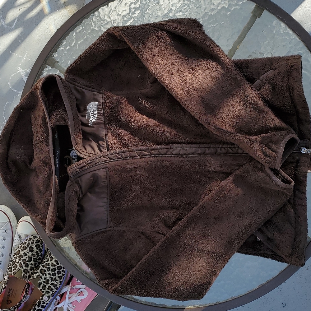Brown North Face furry teddy jacket